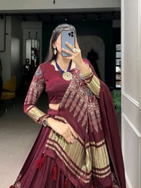 Antique Fashion 1 An enticing gaji silk lehenga that is beautifully embellished with digital print these lehenga print is sure to turn heads - colour 3