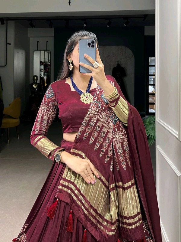 Antique Fashion 1 An enticing gaji silk lehenga that is beautifully embellished with digital print these lehenga print is sure to turn heads - colour 3