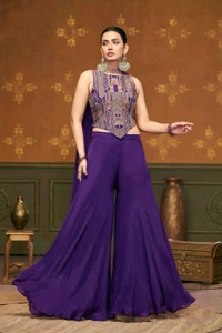 Antique Fashion 1 DESIGNER CROP TOP WITH FLARED DIVIDER  DUPATTA  - M