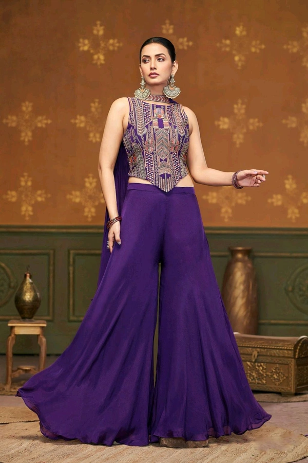 Antique Fashion 1 DESIGNER CROP TOP WITH FLARED DIVIDER  DUPATTA  - M