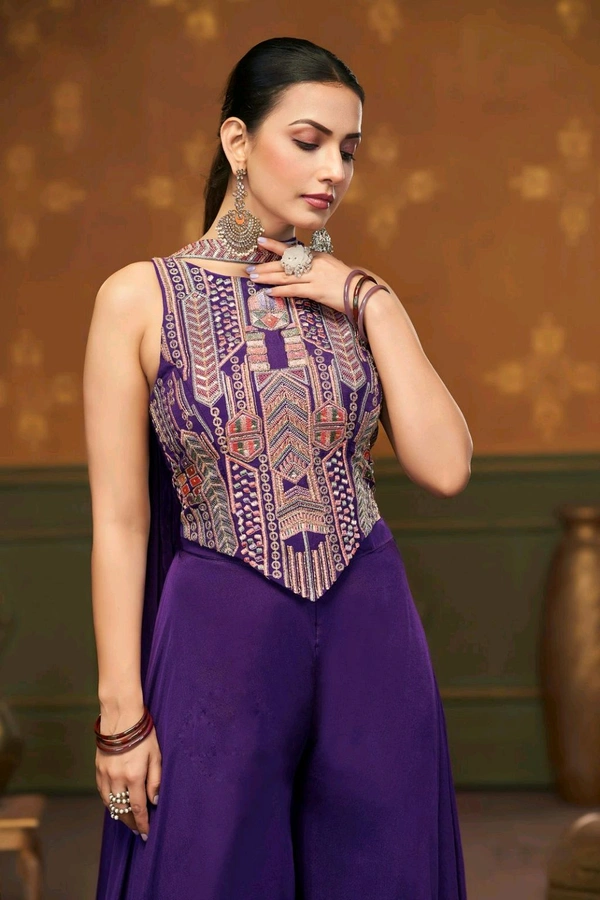 Antique Fashion 1 DESIGNER CROP TOP WITH FLARED DIVIDER  DUPATTA  - M