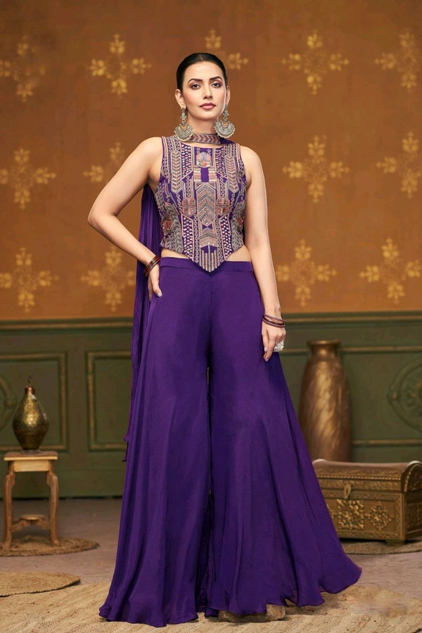 Antique Fashion 1 DESIGNER CROP TOP WITH FLARED DIVIDER  DUPATTA  - L