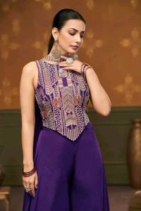 Antique Fashion 1 DESIGNER CROP TOP WITH FLARED DIVIDER  DUPATTA  - L