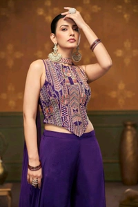 Antique Fashion 1 DESIGNER CROP TOP WITH FLARED DIVIDER  DUPATTA  - L
