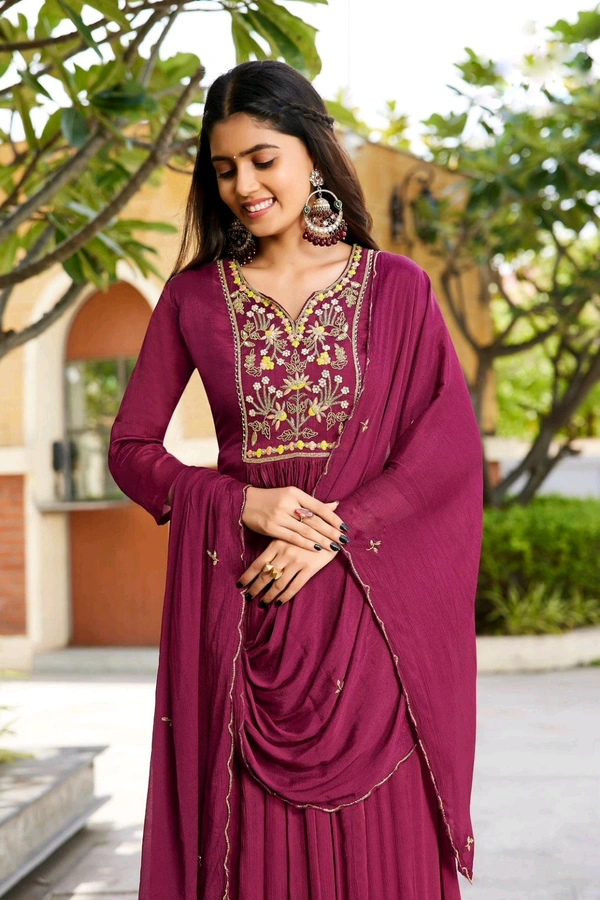 Antique Fashion 1 FLARED KURTI WITH WIDE PANT & DUPATTA - XL