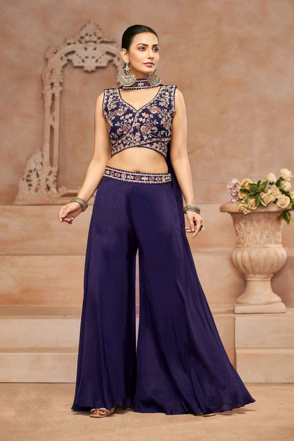 Antique Fashion 1 DESIGNER CROP TOP WITH FLARED DIVIDER  DUPATTA  - XL, colour 2