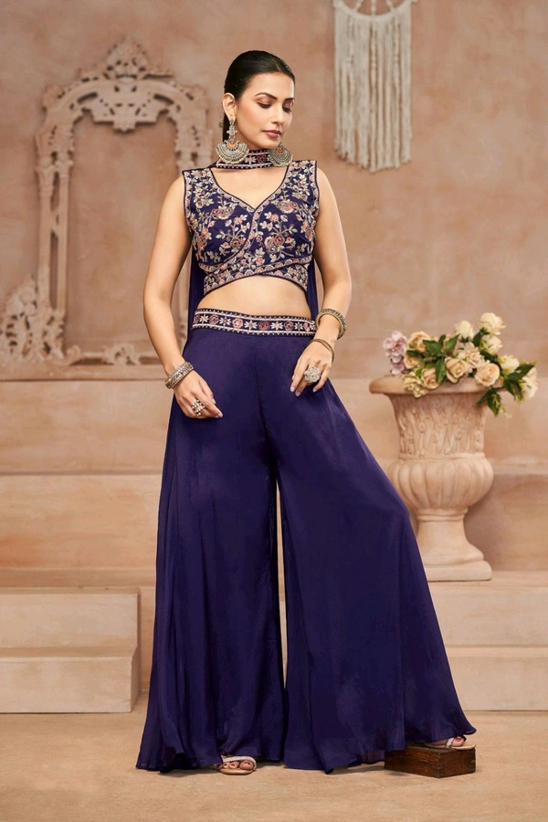 Antique Fashion 1 DESIGNER CROP TOP WITH FLARED DIVIDER  DUPATTA  - XL, colour 2