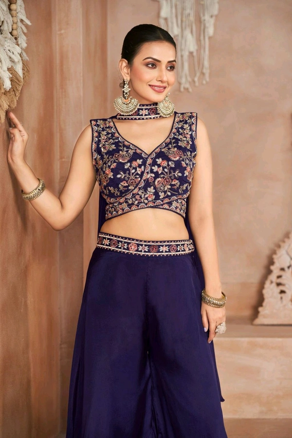 Antique Fashion 1 DESIGNER CROP TOP WITH FLARED DIVIDER  DUPATTA  - XL, colour 2