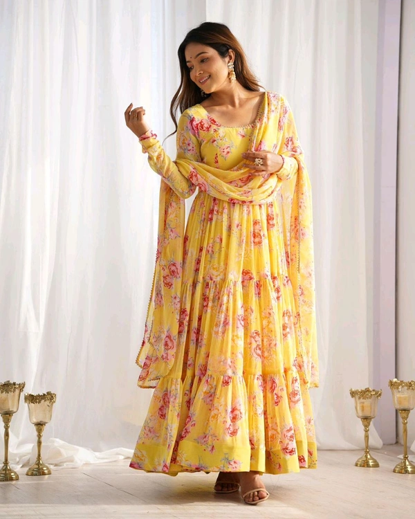 Antique Fashion 1 PURE SOFT FOX GEORGETTE FLORAL PRINT FABRIC FULLY FLAIR ANARKALI,WITH DUPPTA SET,PENT READY TO WEAR* - Xs (34), colour 2