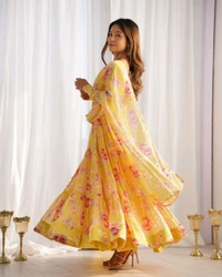 Antique Fashion 1 PURE SOFT FOX GEORGETTE FLORAL PRINT FABRIC FULLY FLAIR ANARKALI,WITH DUPPTA SET,PENT READY TO WEAR* - Xs (34), colour 2