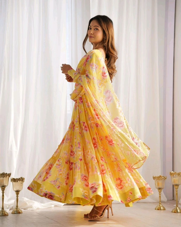 Antique Fashion 1 PURE SOFT FOX GEORGETTE FLORAL PRINT FABRIC FULLY FLAIR ANARKALI,WITH DUPPTA SET,PENT READY TO WEAR* - Xs (34), colour 2