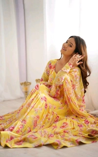 Antique Fashion 1 PURE SOFT FOX GEORGETTE FLORAL PRINT FABRIC FULLY FLAIR ANARKALI,WITH DUPPTA SET,PENT READY TO WEAR* - Xs (34), colour 2