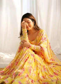 Antique Fashion 1 PURE SOFT FOX GEORGETTE FLORAL PRINT FABRIC FULLY FLAIR ANARKALI,WITH DUPPTA SET,PENT READY TO WEAR* - Xs (34), colour 2