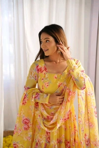 Antique Fashion 1 PURE SOFT FOX GEORGETTE FLORAL PRINT FABRIC FULLY FLAIR ANARKALI,WITH DUPPTA SET,PENT READY TO WEAR* - Xs (34), colour 2