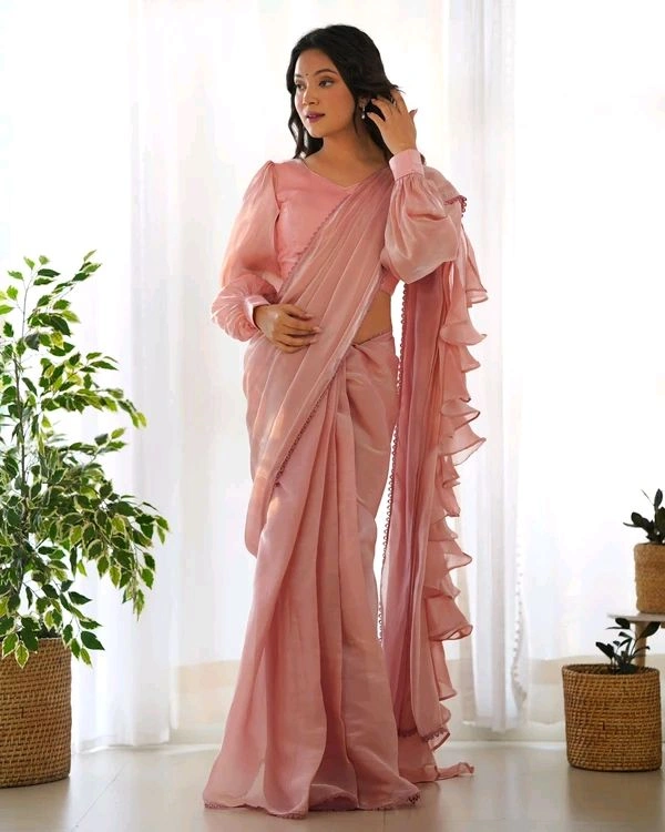 Antique Fashion 1 READY TO WEAR PREDRAPPED REAY TO WEAR SAREE WITH FULL STTICHED BLOUSE JIMMY CHOO FABRIC - colour 2, S