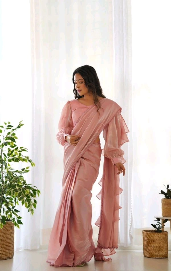 Antique Fashion 1 READY TO WEAR PREDRAPPED REAY TO WEAR SAREE WITH FULL STTICHED BLOUSE JIMMY CHOO FABRIC - colour 2, S