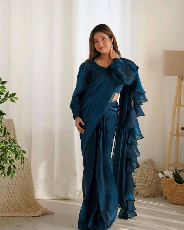 Antique Fashion 1 READY TO WEAR PREDRAPPED REAY TO WEAR SAREE WITH FULL STTICHED BLOUSE JIMMY CHOO FABRIC - colour 3, S