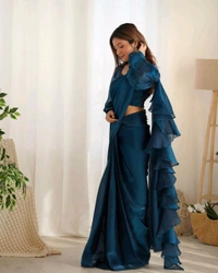 Antique Fashion 1 READY TO WEAR PREDRAPPED REAY TO WEAR SAREE WITH FULL STTICHED BLOUSE JIMMY CHOO FABRIC - colour 3, S