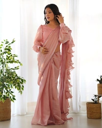 Antique Fashion 1 READY TO WEAR PREDRAPPED REAY TO WEAR SAREE WITH FULL STTICHED BLOUSE JIMMY CHOO FABRIC - colour 2, M