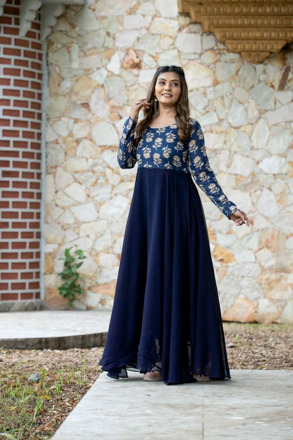 Antique Fashion 1 Gorgette Gowns With Floral and Plain Combination - colour 1