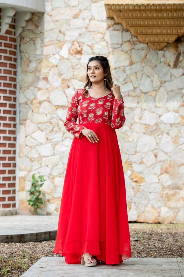 Antique Fashion 1 Gorgette Gowns With Floral and Plain Combination - colour 2