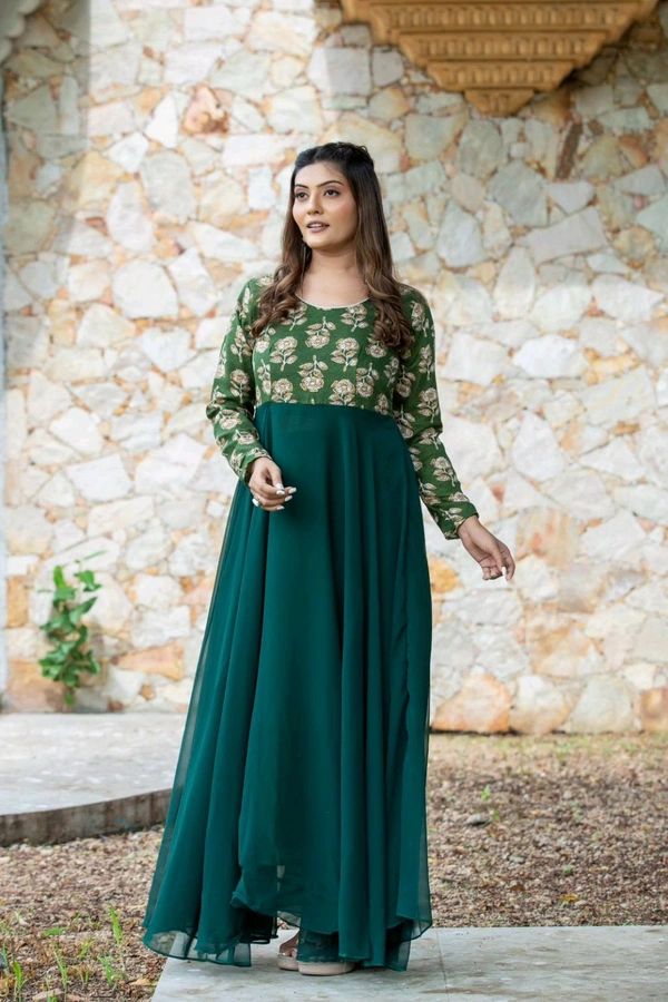 Antique Fashion 1 Gorgette Gowns With Floral and Plain Combination - colour 3