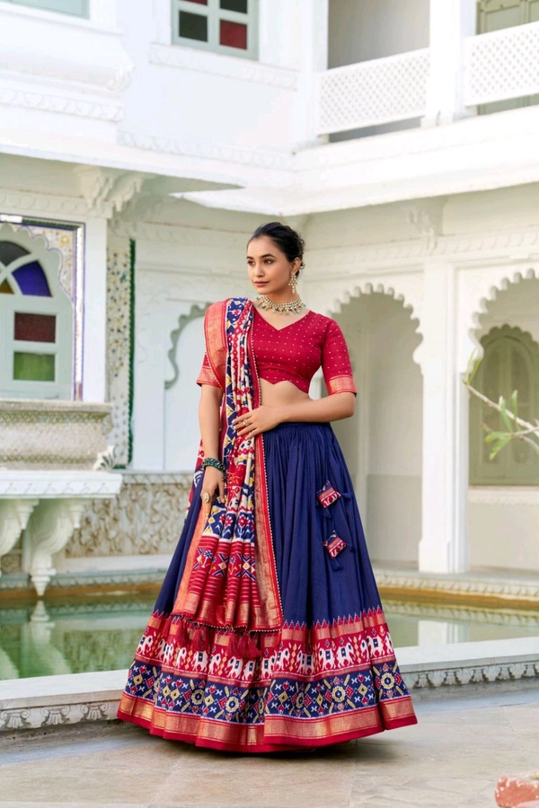 Antique Fashion 1 Presenting a perfectly blended Tussar Silk lehenga for festive season to charm your look  - Navy Blue, Unstitched Blouse