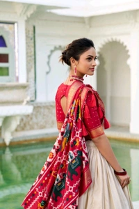 Antique Fashion 1 Presenting a perfectly blended Tussar Silk lehenga for festive season to charm your look  - Papaya Whip, Unstitched Blouse