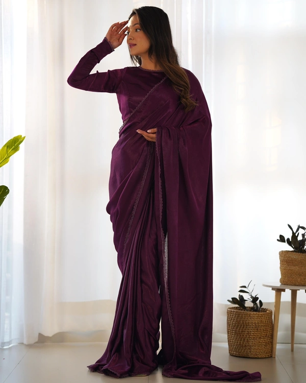 Antique Fashion 1 READY TO WEAR PREDRAPPED REAY TO WEAR SAREE WITH FULL STTICHED BLOUSE PREMIUM MARBLE VELVET FABRI - XL