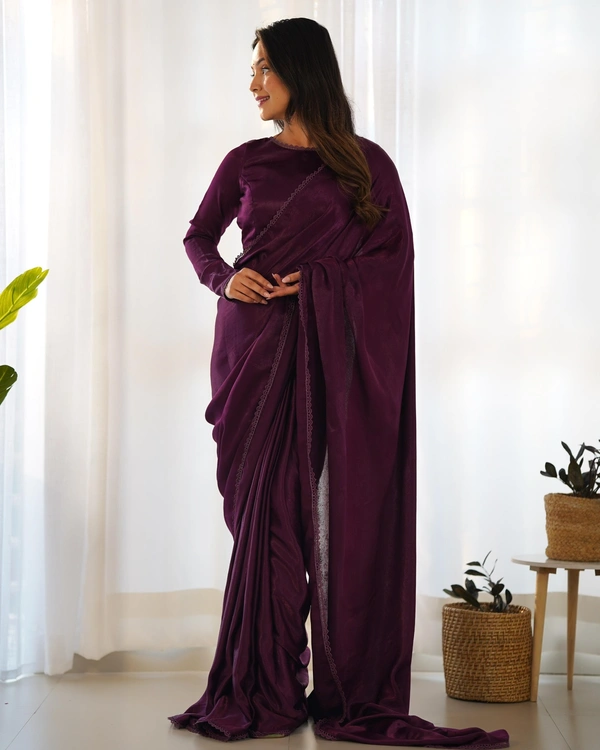 Antique Fashion 1 READY TO WEAR PREDRAPPED REAY TO WEAR SAREE WITH FULL STTICHED BLOUSE PREMIUM MARBLE VELVET FABRI - XL