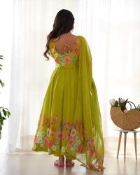 Antique Fashion 1 REAL MODELING PURE SOFT ORGANJA SILK FABRIC FULLY FLAIR KALI PATTERN AND CANVAS PATTA WITH DUPPTA SET ,PENT READY TO WEAR* - L, Liril
