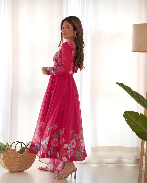 Antique Fashion 1 REAL MODELING PURE SOFT ORGANJA SILK FABRIC FULLY FLAIR KALI PATTERN AND CANVAS PATTA WITH DUPPTA SET ,PENT READY TO WEAR* - Xxxl, Razzmatazz