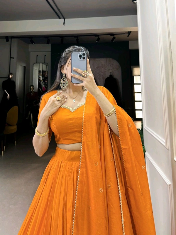 Antique Fashion 1 Pure Chanderi Plain Lehenga with Intricate Zari Work Border - colour 5