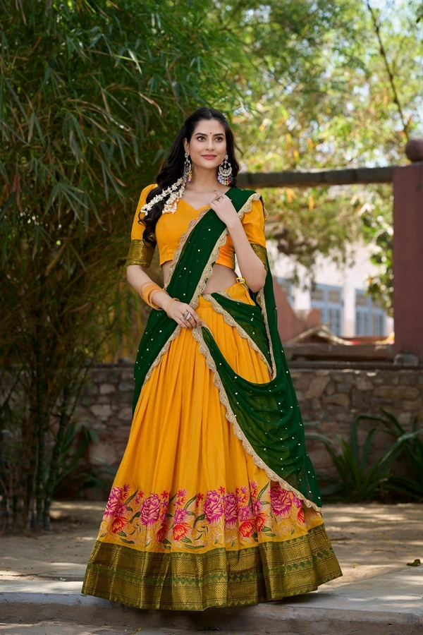 Antique Fashion 1 Capture Attention with Our Stunning Cotton Silk Lehenga Featuring Detailed Thread Embroidery and a Beautifully Drape Georgette Dupatta  - colour 4