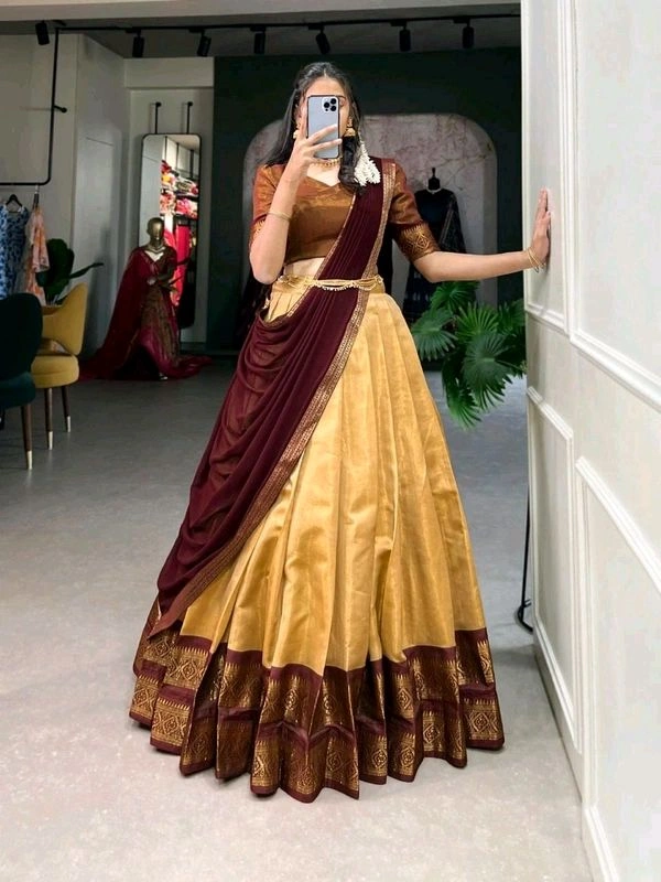 Antique Fashion 1 Crafted with love adorned with heritage   The South  style Kanchipuram silk lehenga is more than just attire  it's a piece of art that encapsulates the essence of South Indian culture   - colour 5, Stitched Blouse