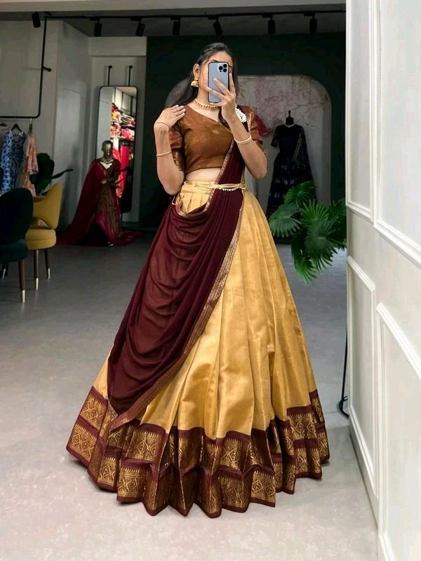 Antique Fashion 1 Crafted with love adorned with heritage   The South  style Kanchipuram silk lehenga is more than just attire  it's a piece of art that encapsulates the essence of South Indian culture   - colour 5, Stitched Blouse