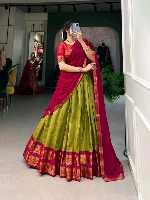 Antique Fashion 1 Crafted with love adorned with heritage   The South  style Kanchipuram silk lehenga is more than just attire  it's a piece of art that encapsulates the essence of South Indian culture   - colour 4, Stitched Blouse