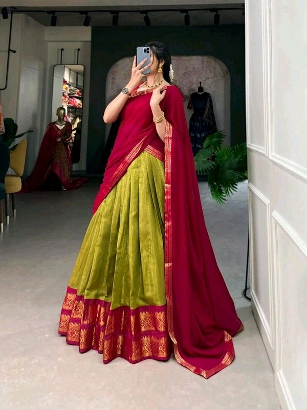 Antique Fashion 1 Crafted with love adorned with heritage   The South  style Kanchipuram silk lehenga is more than just attire  it's a piece of art that encapsulates the essence of South Indian culture   - colour 4, Stitched Blouse