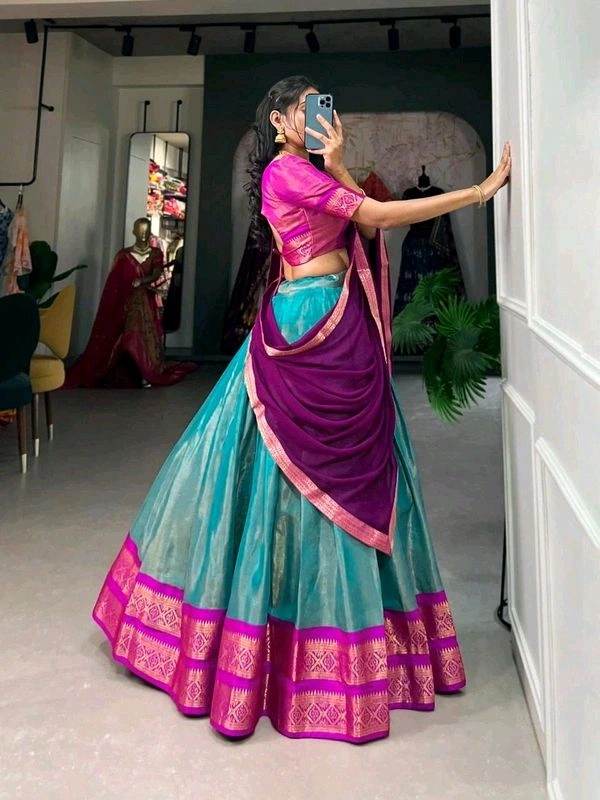 Antique Fashion 1 Crafted with love adorned with heritage   The South  style Kanchipuram silk lehenga is more than just attire  it's a piece of art that encapsulates the essence of South Indian culture   - colour 3, Stitched Blouse