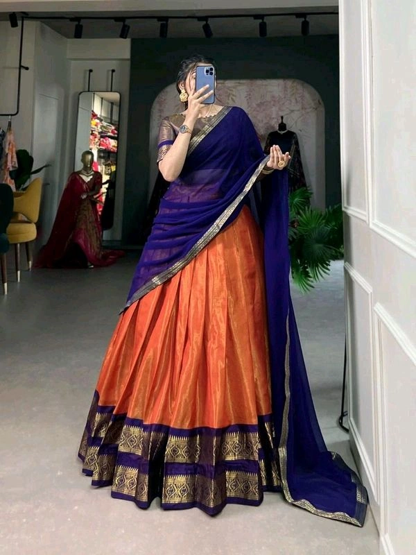 Antique Fashion 1 Crafted with love adorned with heritage   The South  style Kanchipuram silk lehenga is more than just attire  it's a piece of art that encapsulates the essence of South Indian culture   - colour 2, Stitched Blouse