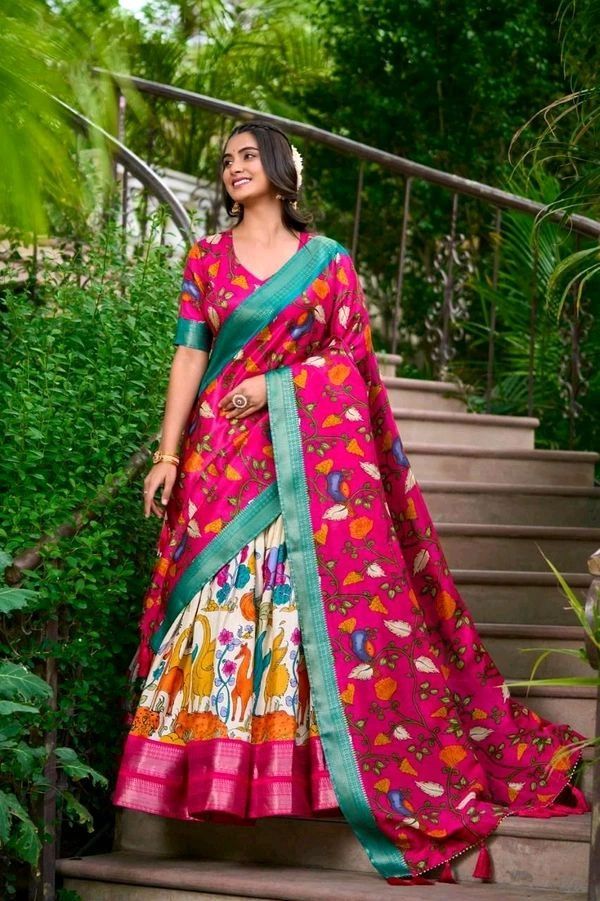 Antique Fashion 1 Subtle shades  bold heritage  Kalamkari Dola silk charm  - colour 4, Stitched Blouse