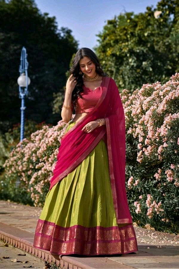 Antique Fashion 1 Elevate your ethnic fashion with the allure of South Indian style Lehenga Choli  a blend of tradition and modernity that captivates hearts - colour 6, Stitched Blouse