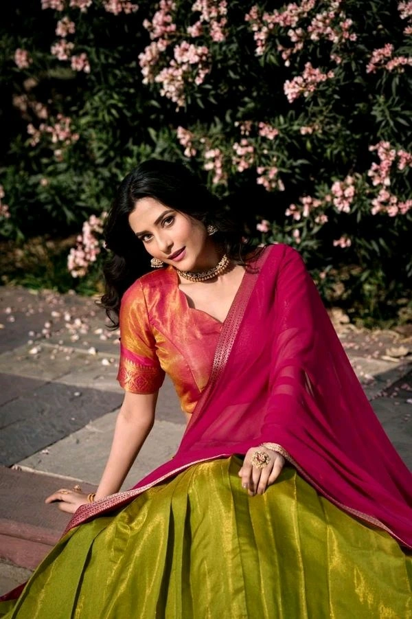 Antique Fashion 1 Elevate your ethnic fashion with the allure of South Indian style Lehenga Choli  a blend of tradition and modernity that captivates hearts - colour 6, Stitched Blouse