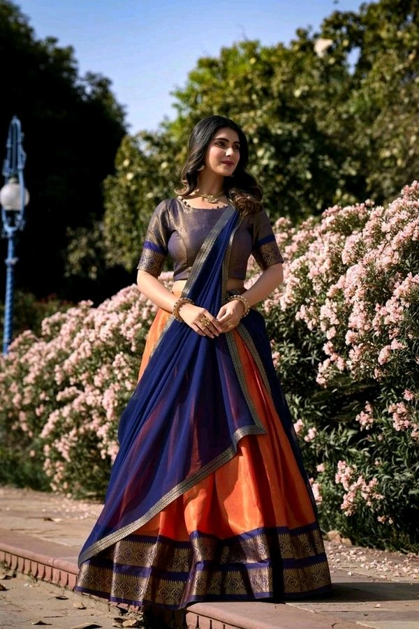 Antique Fashion 1 Elevate your ethnic fashion with the allure of South Indian style Lehenga Choli  a blend of tradition and modernity that captivates hearts - colour 4, Stitched Blouse