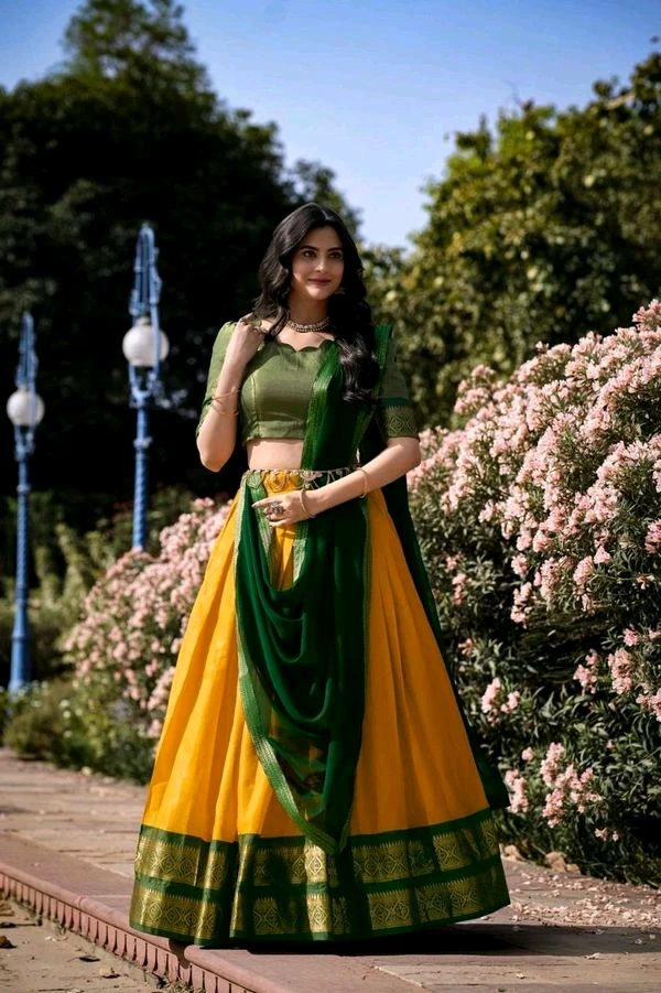 Antique Fashion 1 Elevate your ethnic fashion with the allure of South Indian style Lehenga Choli  a blend of tradition and modernity that captivates hearts - colour 3, Stitched Blouse