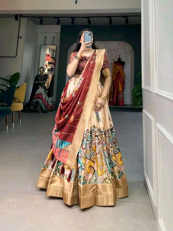 Antique Fashion 1 Elevate your ethnic fashion with the allure of South Indian style Lehenga Choli  a blend of tradition and modernity that captivates hearts - color 3, Sttiched Blouse