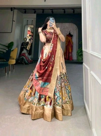Antique Fashion 1 Elevate your ethnic fashion with the allure of South Indian style Lehenga Choli  a blend of tradition and modernity that captivates hearts - color 3, Sttiched Blouse