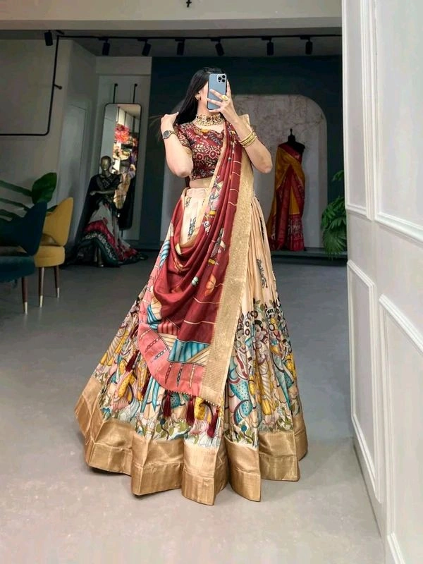 Antique Fashion 1 Elevate your ethnic fashion with the allure of South Indian style Lehenga Choli  a blend of tradition and modernity that captivates hearts - color 3, Sttiched Blouse