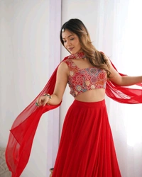 Antique Fashion 1 Designer Lehengas - L, Red
