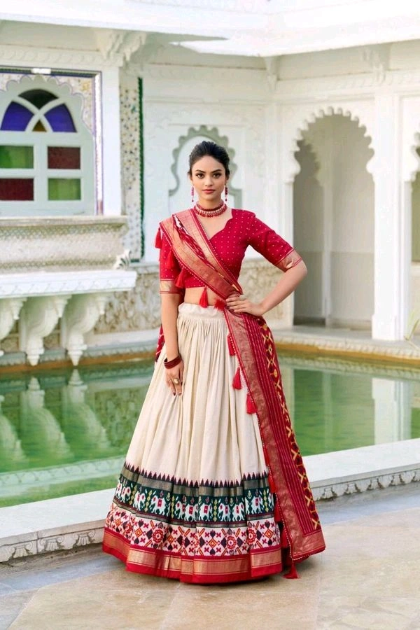 Antique Fashion 1 Presenting a perfectly blended Tussar Silk lehenga for festive season to charm your look  - Papaya Whip, Stitched Blouse